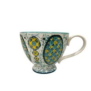 Anthropologie Kebaya Aqua Teal Yellow Footed Cup Mug